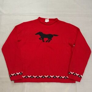 VTG 90s RODS Red Horse Knit Roll Neck Sweater Women L USA Y2K Tribal Aztec-4872